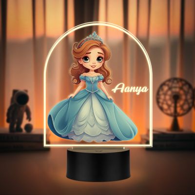 Personalized Princess Night Light Lamp Warm White Acrylic Lamp with Black Base, Decorative Girls Bedroom Lighting Princess Theme Birthday Return Gift for Girls